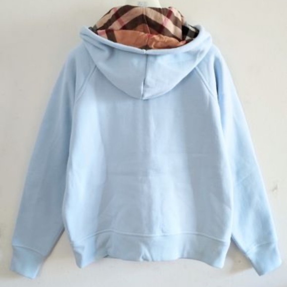 ❤️‍🔥BURBERRY ❤️‍🔥NEW PALE BLUE LOGO HOODIE ON FULL ZIP SIZE LARGE - Picture 2 of 11
